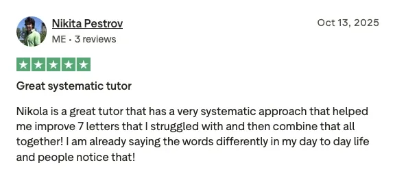 Nikita Pestrov improved seven letters he struggled with and says people notice the difference